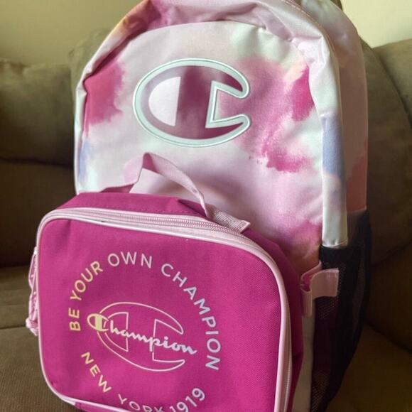 Champion Laptop Backpack with Lunch bag pink tie dye water bottles holder School - Picture 10 of 15